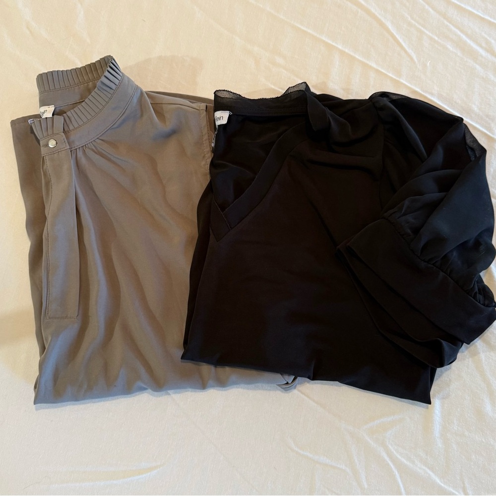 Two (2) - Calvin Klein Gray and Black Blouses